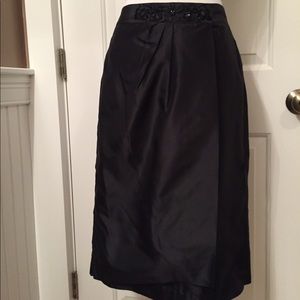 MEGAN PARK SKIRT PENCIL BLACK SILK BEADS WRAP LOOK SIZE 0